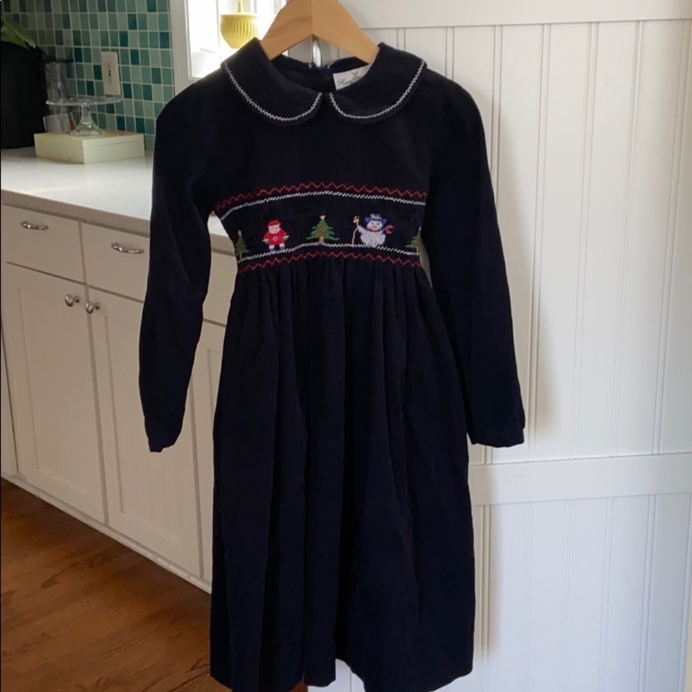 Rare Editions Snowman Fine Cord Smocked Dress